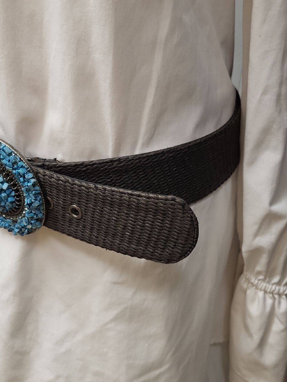 Blue Stone W/Rhinestones Buckle On Brown Belt. - Picture 4 of 11